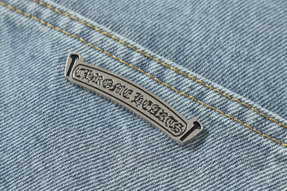 Chrome Hearts Vintage Cross Patchwork Washed Carpenter Denim Shorts 201
