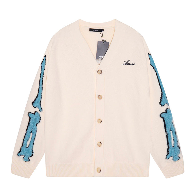 AMIRI Cotton V-Neck Bones Cardigan Sweater Apricot AMIRI