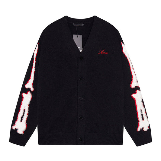 AMIRI Cotton V-Neck Bones Cardigan Sweater Black AMIRI