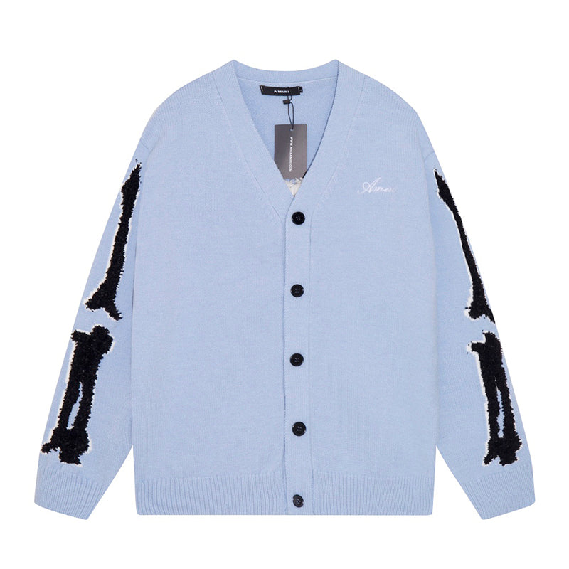 AMIRI Cotton V-Neck Bones Cardigan Sweater Blue AMIRI