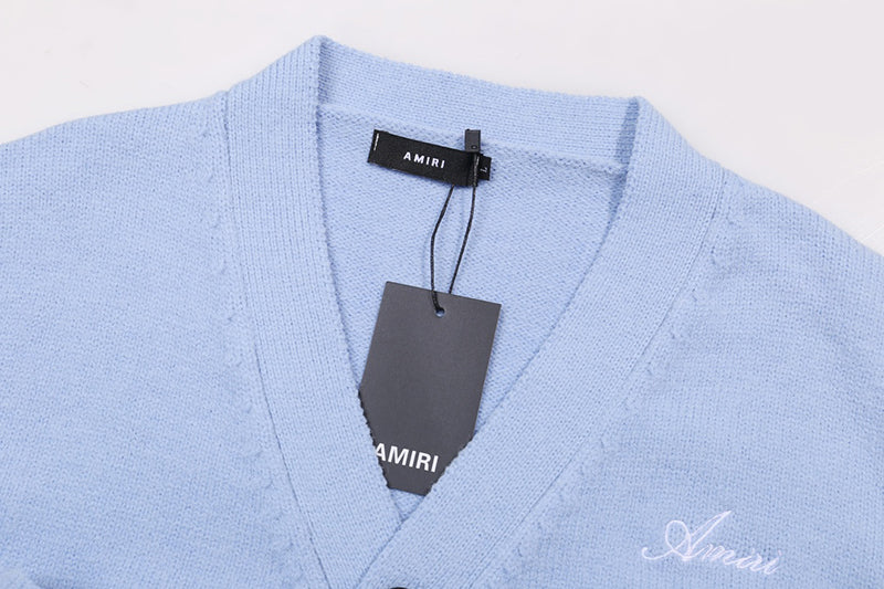 AMIRI Cotton V-Neck Bones Cardigan Sweater Blue AMIRI