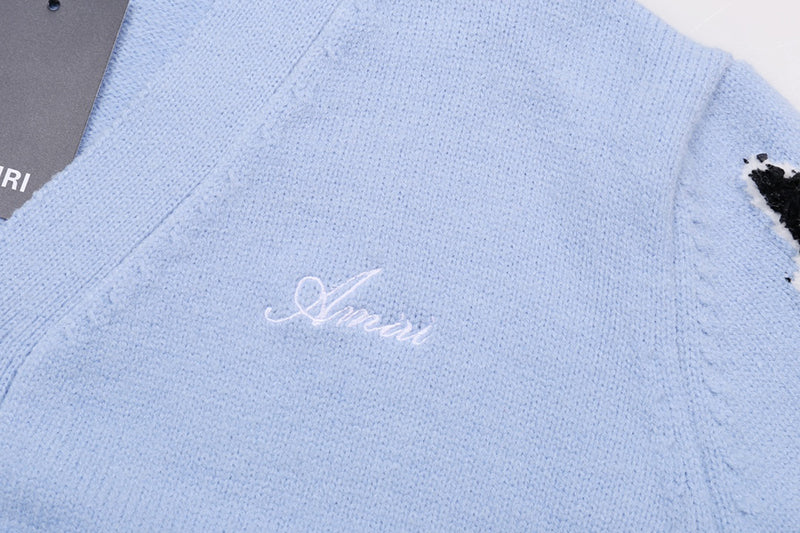 AMIRI Cotton V-Neck Bones Cardigan Sweater Blue AMIRI