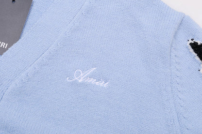 AMIRI Cotton V-Neck Bones Cardigan Sweater Blue AMIRI