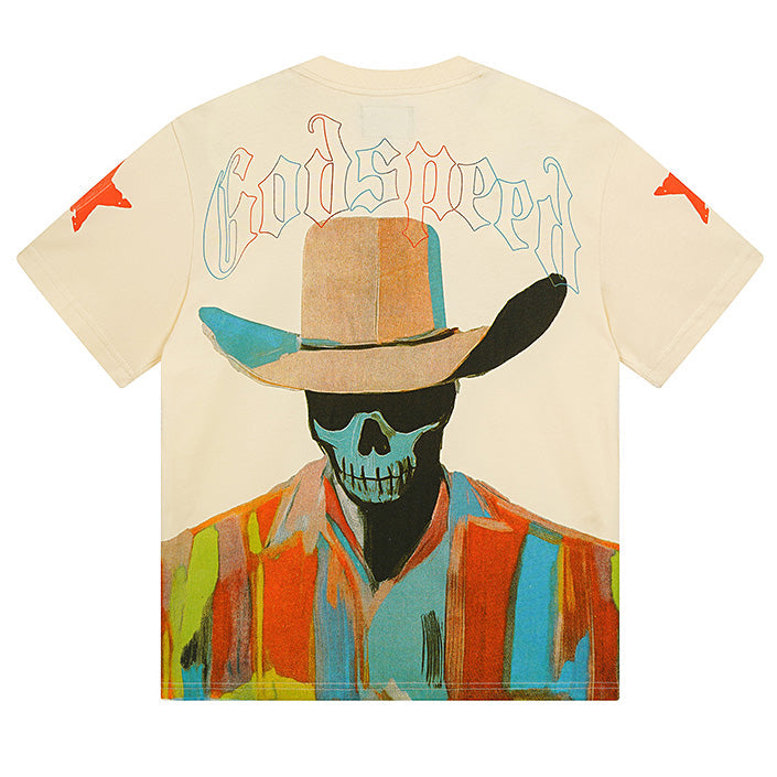GODSPEED Skeleton Man White Cowboy Hat T-shirt Godspeed
