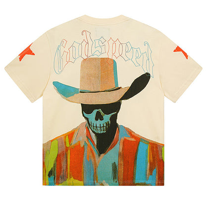 GODSPEED Skeleton Man White Cowboy Hat T-shirt Godspeed
