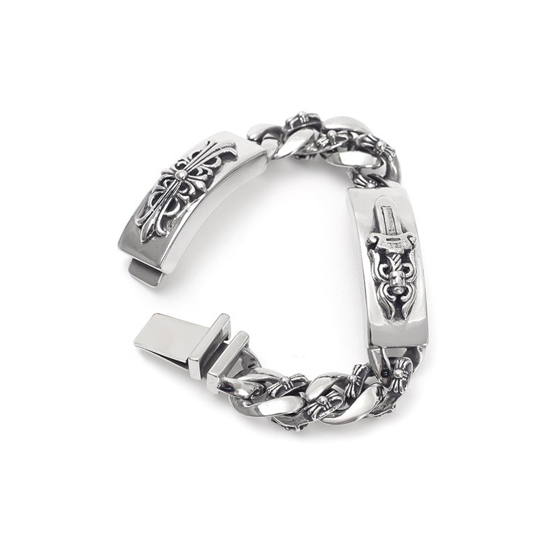 DOUBLE ID FANCY LINK BRACELET 8 CH-Chrome Hearts