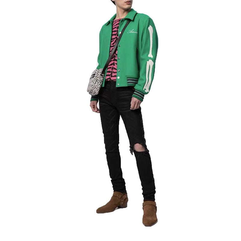 AMIRI thickened loose bomber baseball jacket Green AMIRI
