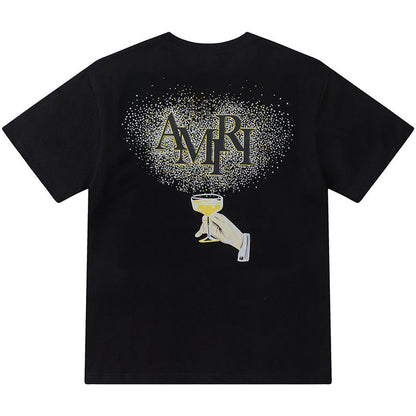 AMIRI  Crystal Embellished Champagne Logo T-Shirts AMIRI