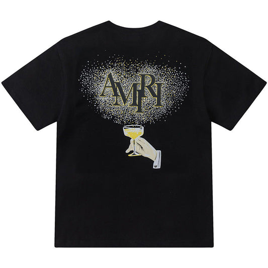 AMIRI  Crystal Embellished Champagne Logo T-Shirts AMIRI