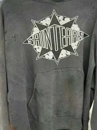 SAINT MICHAEL Denim Tears Logo-Print Distressed Cotton-Jersey Hoodie SAINT MICHAEL