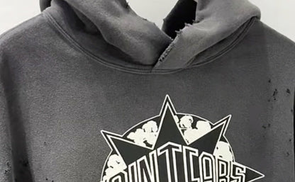SAINT MICHAEL Denim Tears Logo-Print Distressed Cotton-Jersey Hoodie SAINT MICHAEL