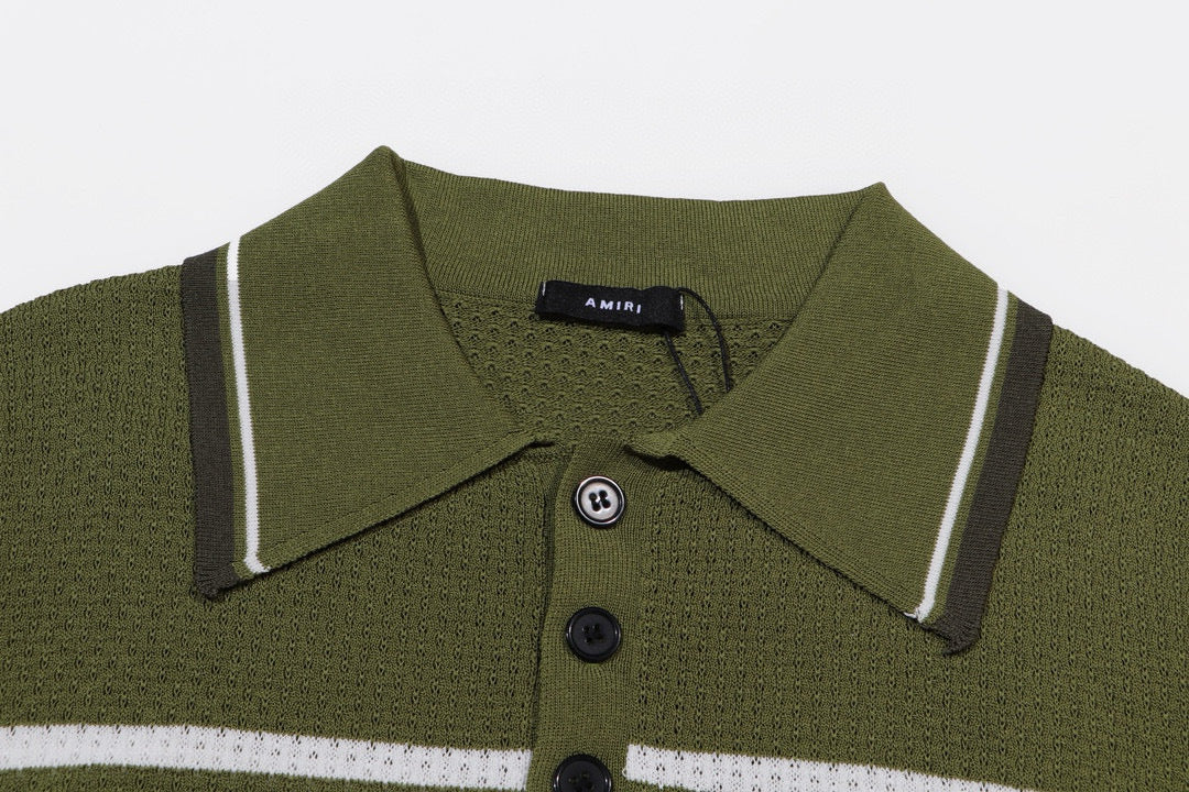 AMIRI Striped Pointelle-Knit Polo Shirt AMIRI