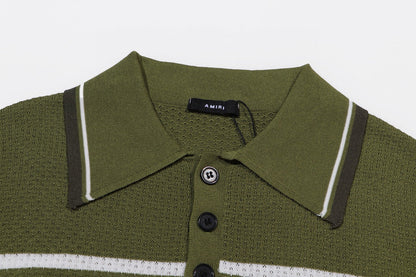 AMIRI Striped Pointelle-Knit Polo Shirt AMIRI