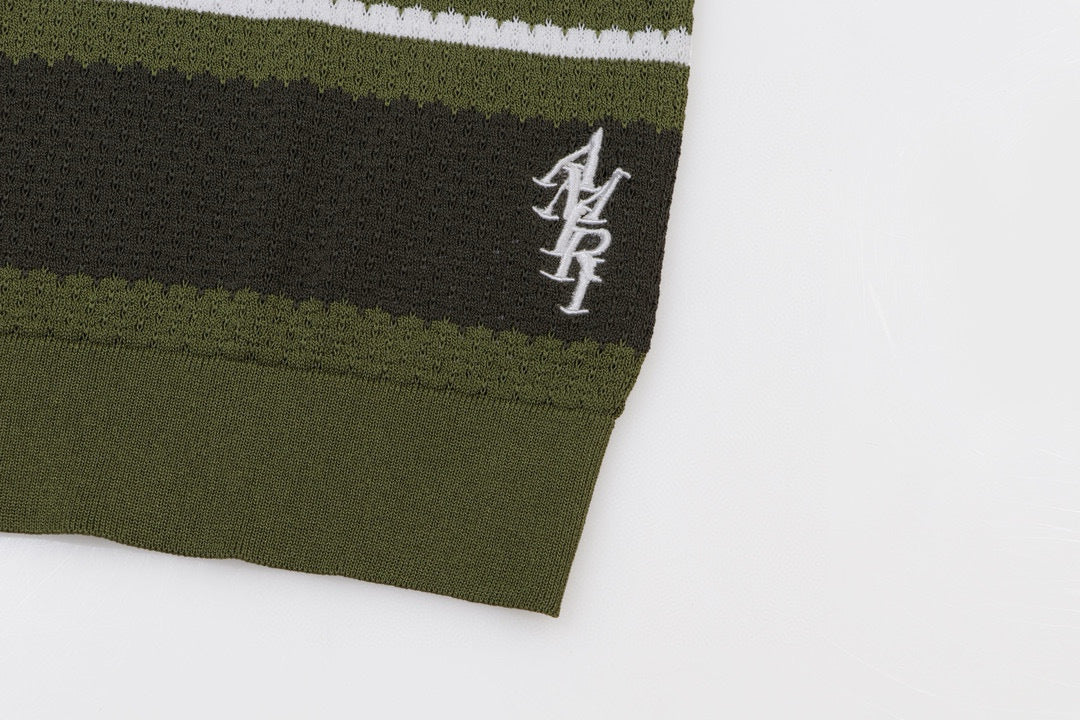 AMIRI Striped Pointelle-Knit Polo Shirt AMIRI
