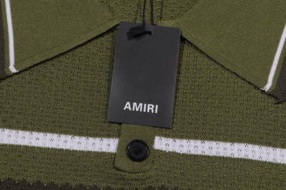AMIRI Striped Pointelle-Knit Polo Shirt AMIRI