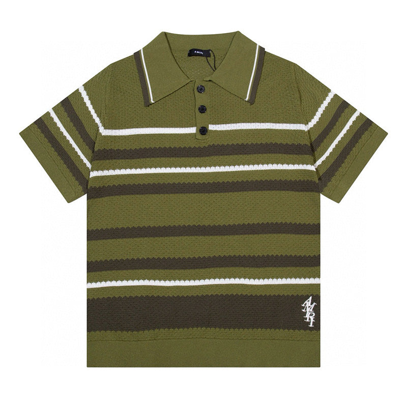 AMIRI Striped Pointelle-Knit Polo Shirt AMIRI