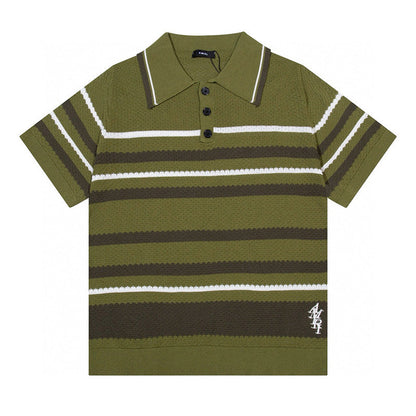 AMIRI Striped Pointelle-Knit Polo Shirt AMIRI