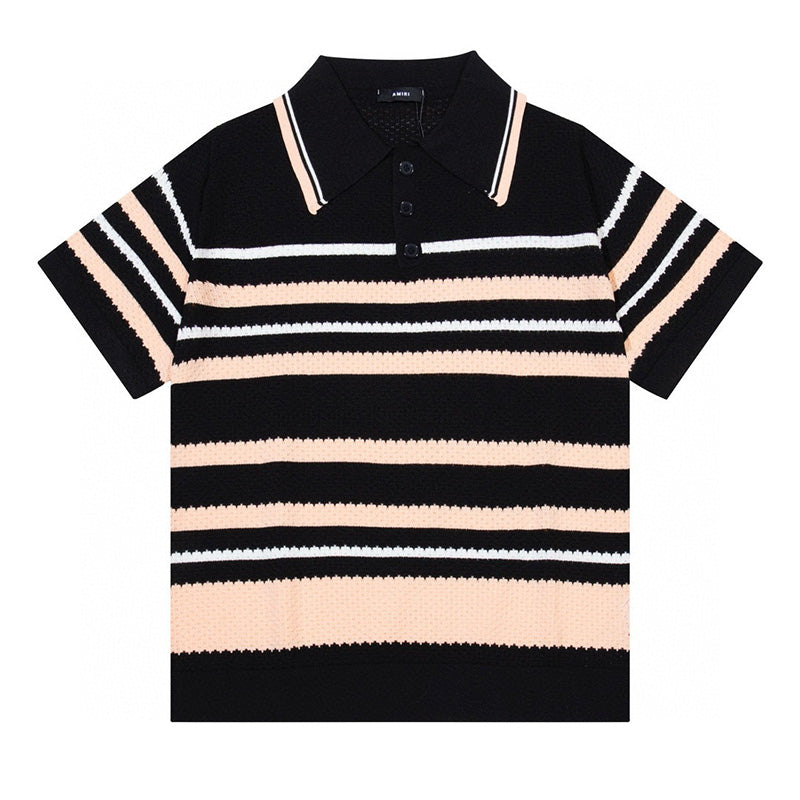 AMIRI Striped Pointelle-Knit Polo Shirt AMIRI