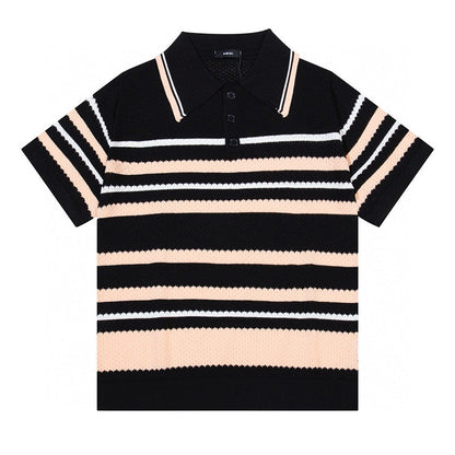 AMIRI Striped Pointelle-Knit Polo Shirt AMIRI