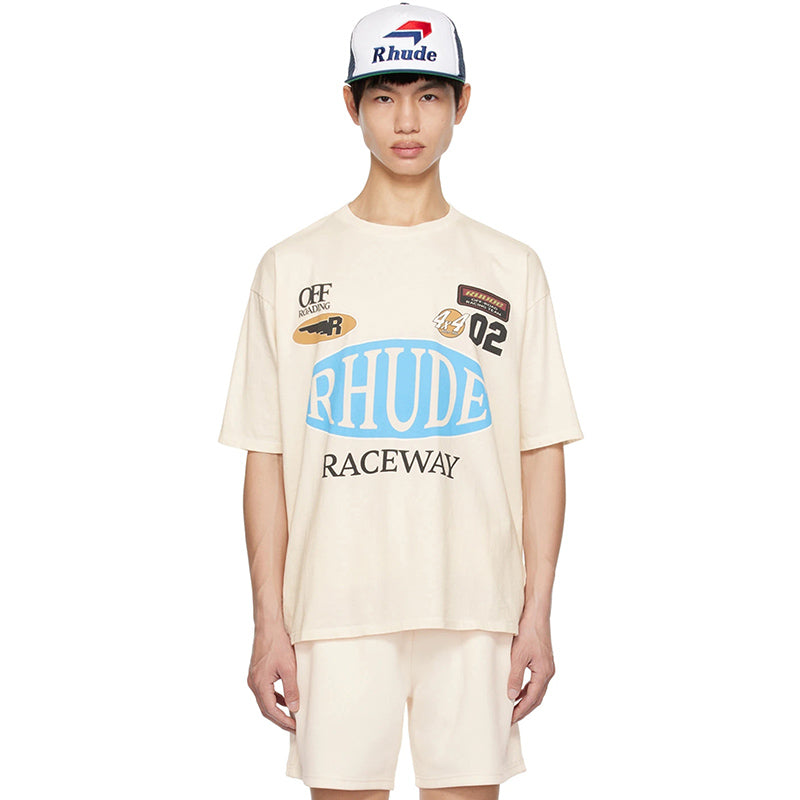 RHUDE Motorsports Track Letter Print T-Shirt RHUDE