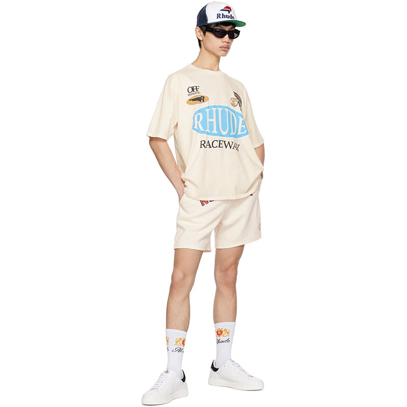 RHUDE Motorsports Track Letter Print T-Shirt RHUDE