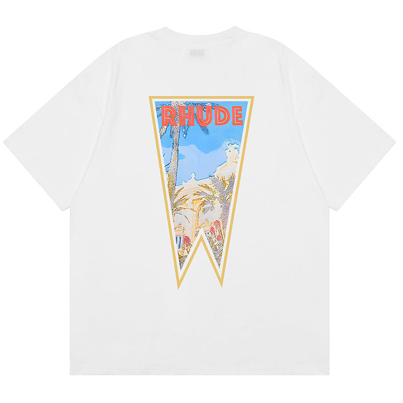 RHUDE Rhude Oil Painting Clock Coconut Tree Print T-Shirts RHUDE