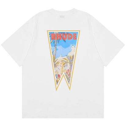 RHUDE Rhude Oil Painting Clock Coconut Tree Print T-Shirts RHUDE