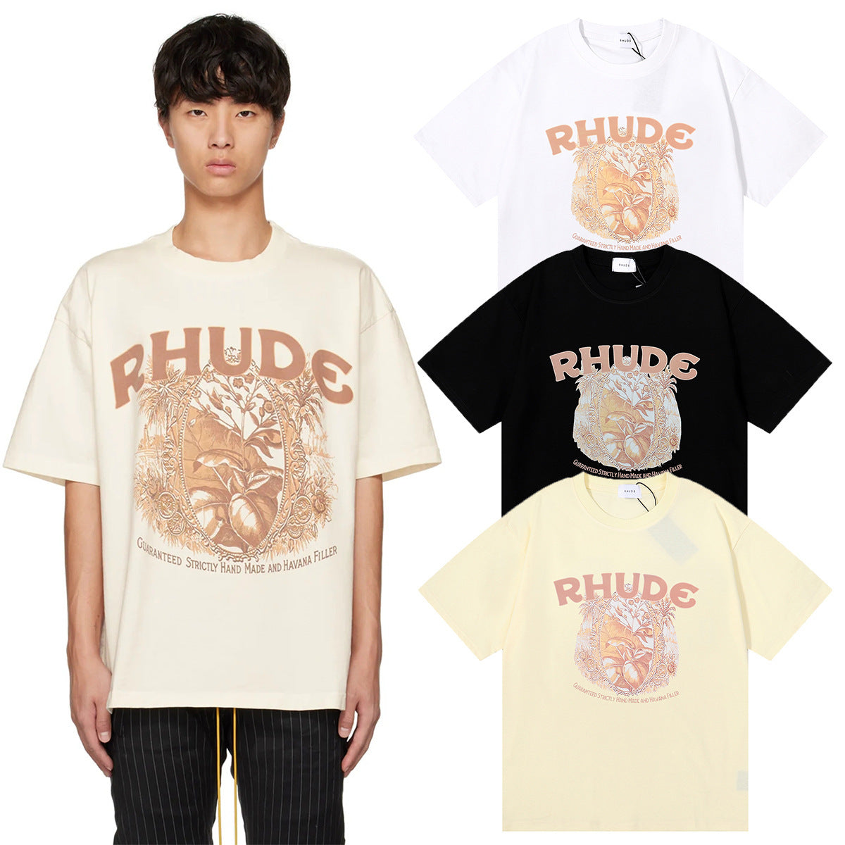 RHUDE letter wheat ear fruit print T-shirts RHUDE