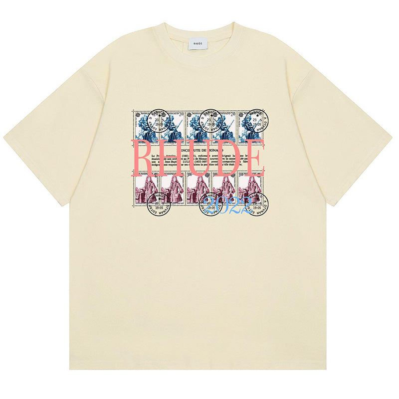 RHUDE Rhude Oil Painting Clock Coconut Tree Print T-Shirts RHUDE
