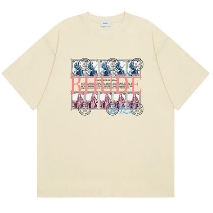 RHUDE Rhude Oil Painting Clock Coconut Tree Print T-Shirts RHUDE