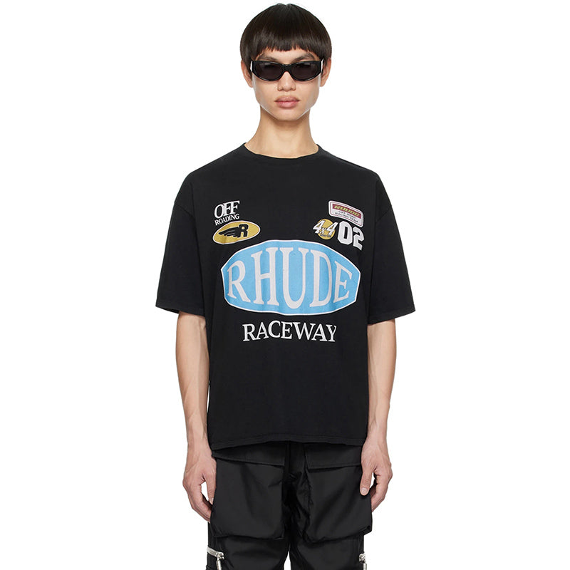 RHUDE Motorsports Track Letter Print T-Shirt RHUDE