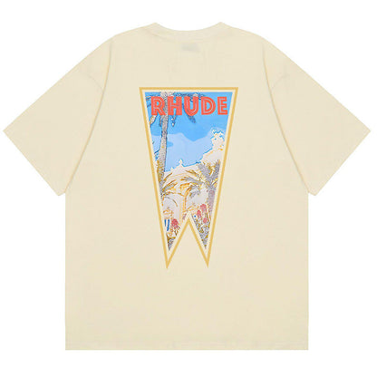 RHUDE Rhude Oil Painting Clock Coconut Tree Print T-Shirts RHUDE
