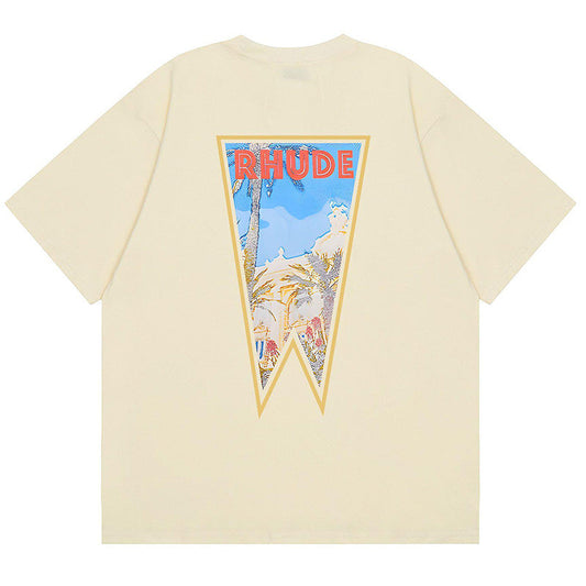 RHUDE Rhude Oil Painting Clock Coconut Tree Print T-Shirts RHUDE