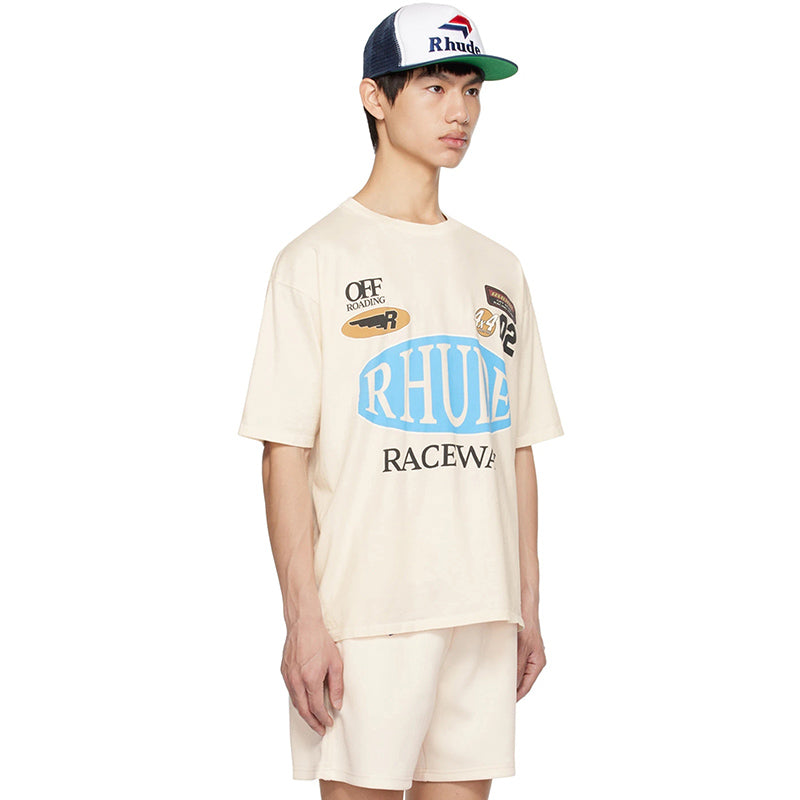 RHUDE Motorsports Track Letter Print T-Shirt RHUDE