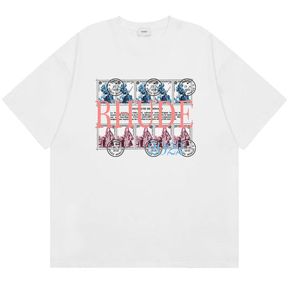 RHUDE Rhude Oil Painting Clock Coconut Tree Print T-Shirts RHUDE