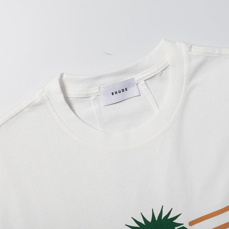 RHUDE Summer Macaw Flower Slogan Short Sleeve T-Shirt RHUDE