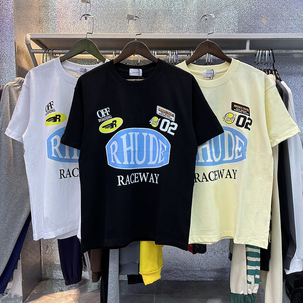 RHUDE Motorsports Track Letter Print T-Shirt RHUDE