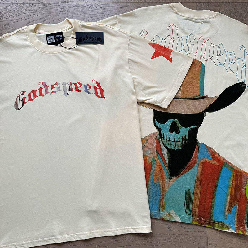 GODSPEED Skeleton Man White Cowboy Hat T-shirt Godspeed