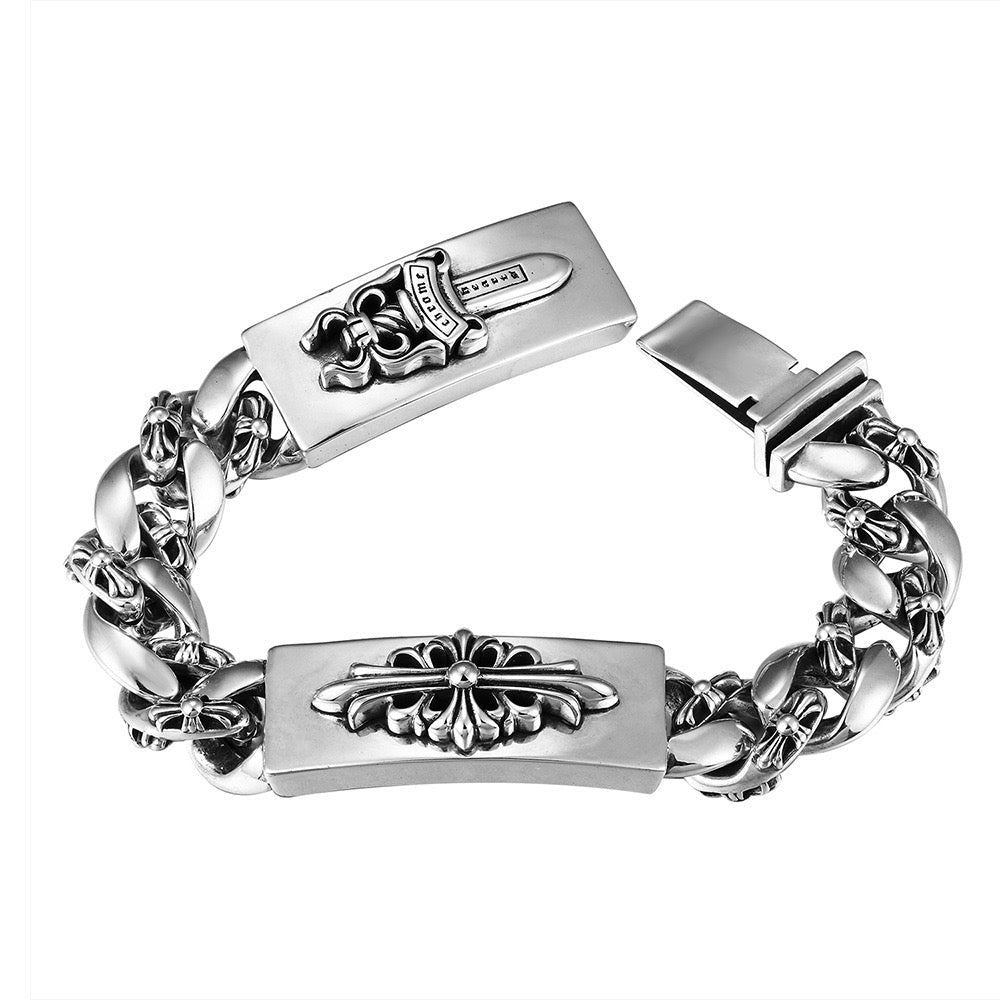 DOUBLE ID FANCY LINK BRACELET 8 CH-Chrome Hearts